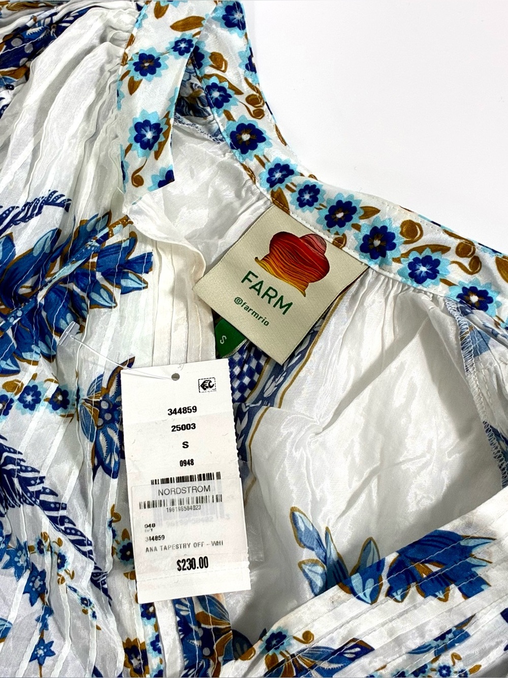 *SOLD* Farm Rio Ana Tapestry Cotton Blend Ruffle Top Blouse Small NWT Blue - Picture 6 of 15